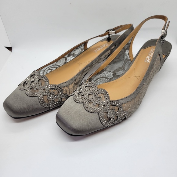 J. Renee Women's Faleece Lace/Satin Pumps Dark Gray 10.5M Block Heel - Picture 2 of 13